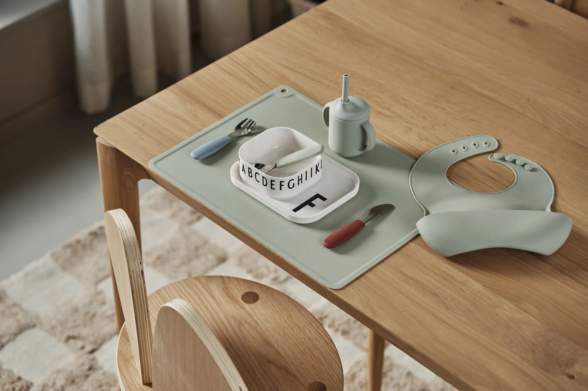Dine cutlery set silicone 3 pieces, Green-Blue Scandi Living