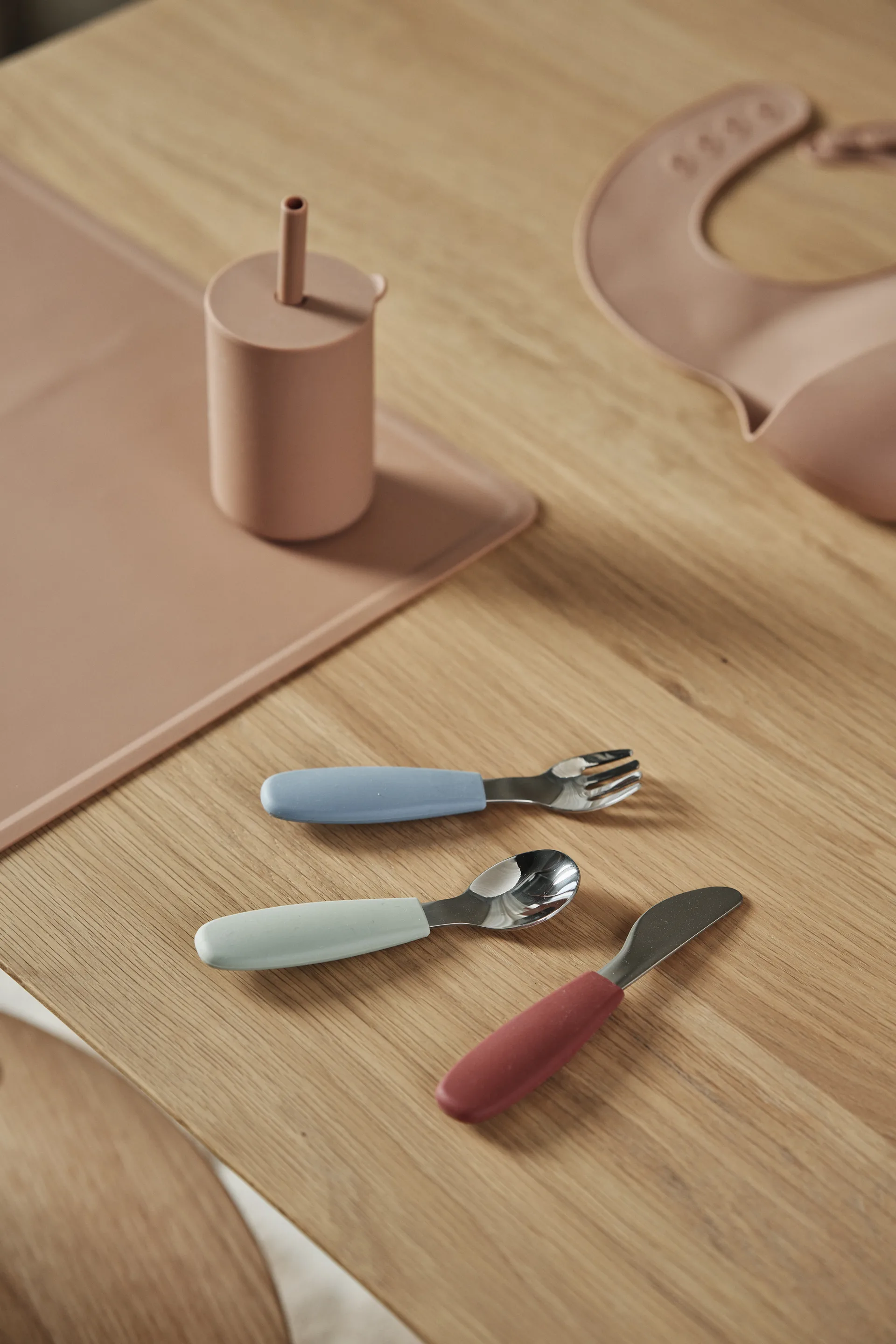 Dine cutlery set silicone 3 pieces, Green-Blue Scandi Living