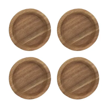 Hollow glass coaster Ø9 cm 4-pack - Acacia - Scandi Living