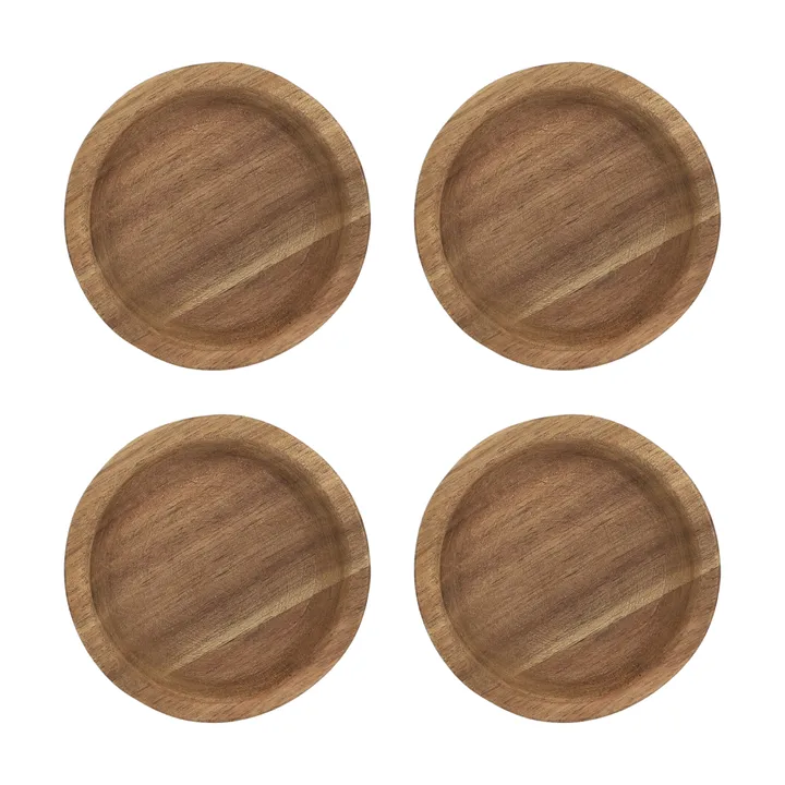 Hollow glass coaster Ø9 cm 4-pack - Acacia - Scandi Living