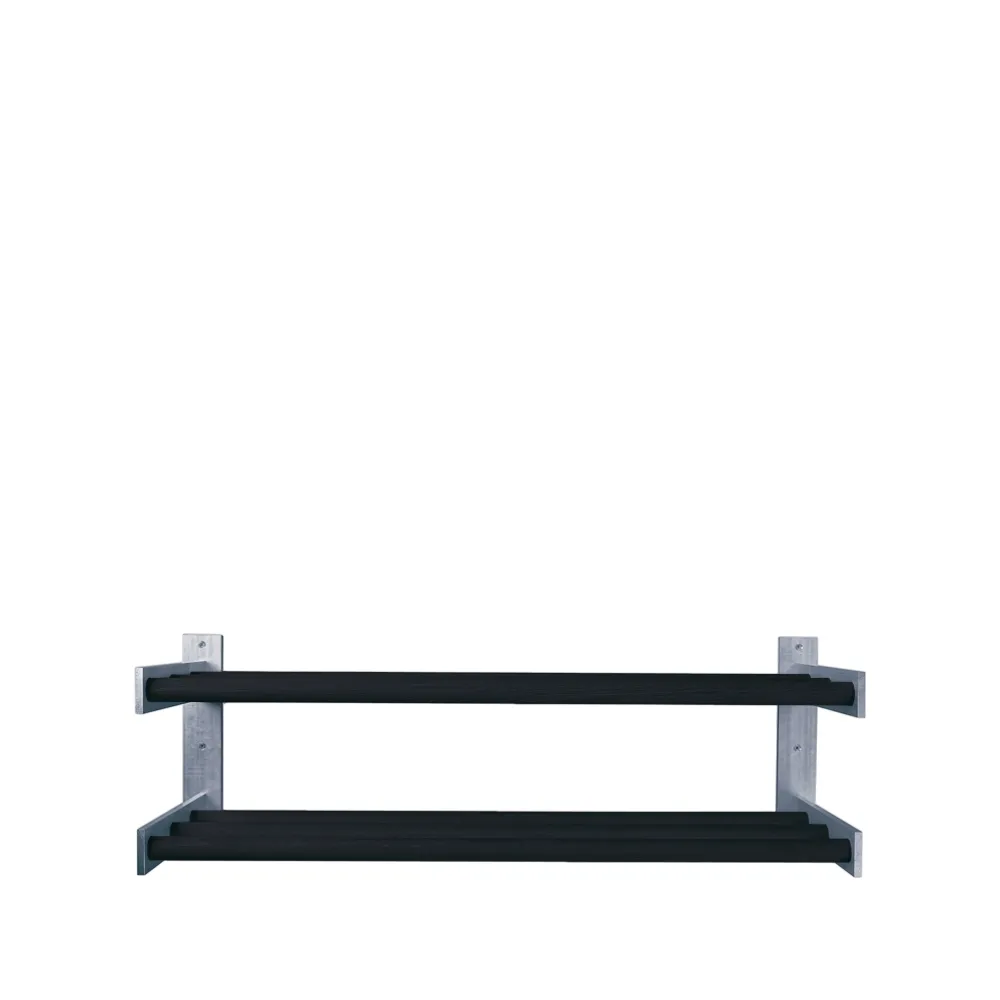 Shoe shelf 5, Oak black stained, wall, 2 level Scherlin