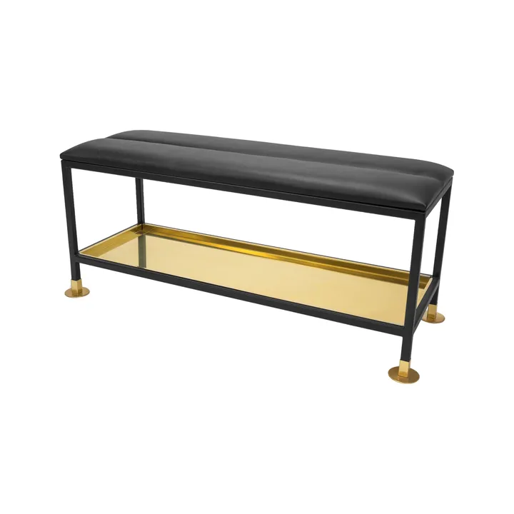 Skobench 11 - Black/brass. black leather cushion - Scherlin