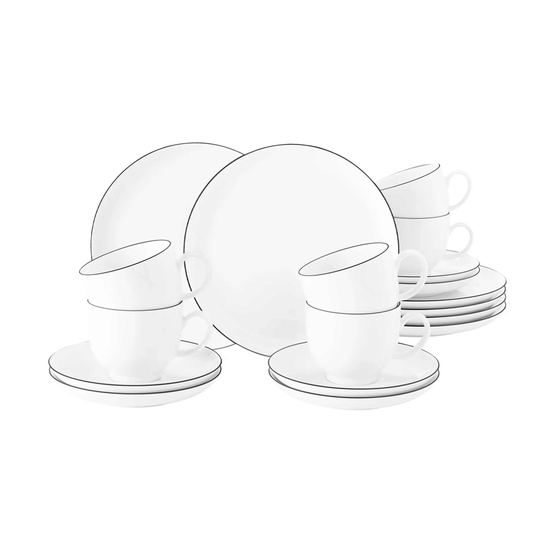 Lido black line coffee service 18 pieces, White with black edge Seltmann Weiden
