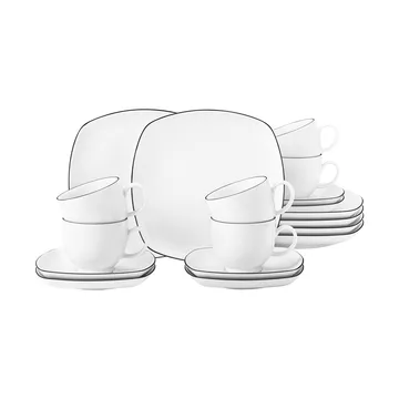 Lido black lines coffee service square 18 pieces - White with black edge - Seltmann Weiden