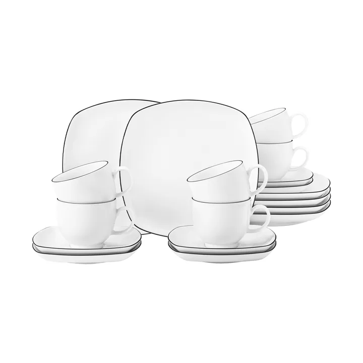 Lido black lines coffee service square 18 pieces - White with black edge - Seltmann Weiden