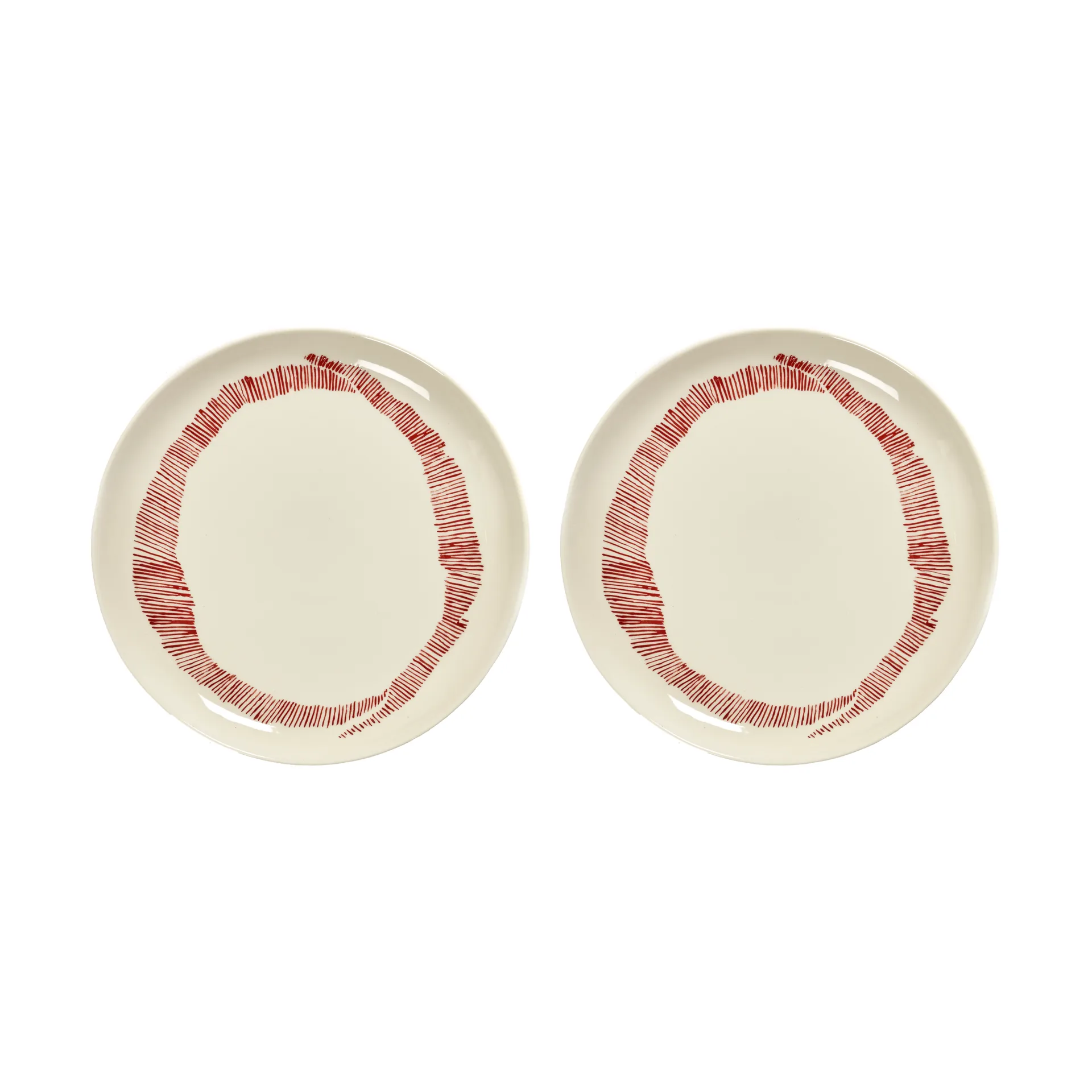 Ottolenghi Feast plate M Ø22,5 cm 2-pack, White stripes-red Serax
