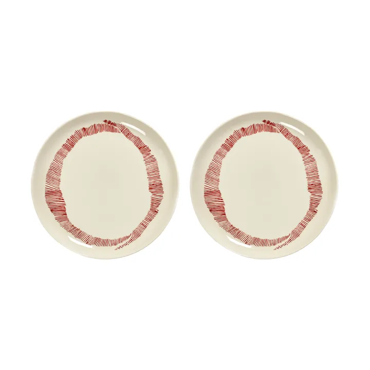 Ottolenghi Feast plate M Ø22,5 cm 2-pack - White stripes-red - Serax