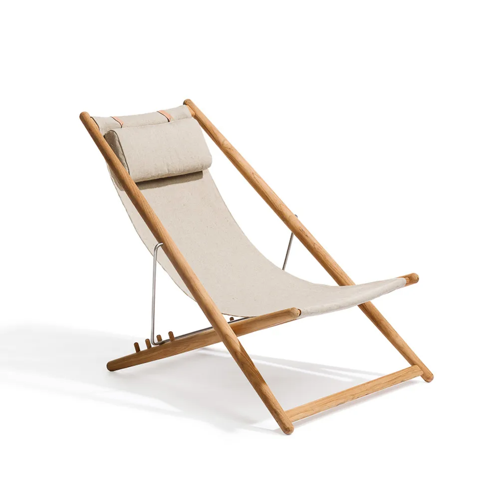 H55 lounge chair teak, Sunbrella Heritage Ash light grey Skargaarden
