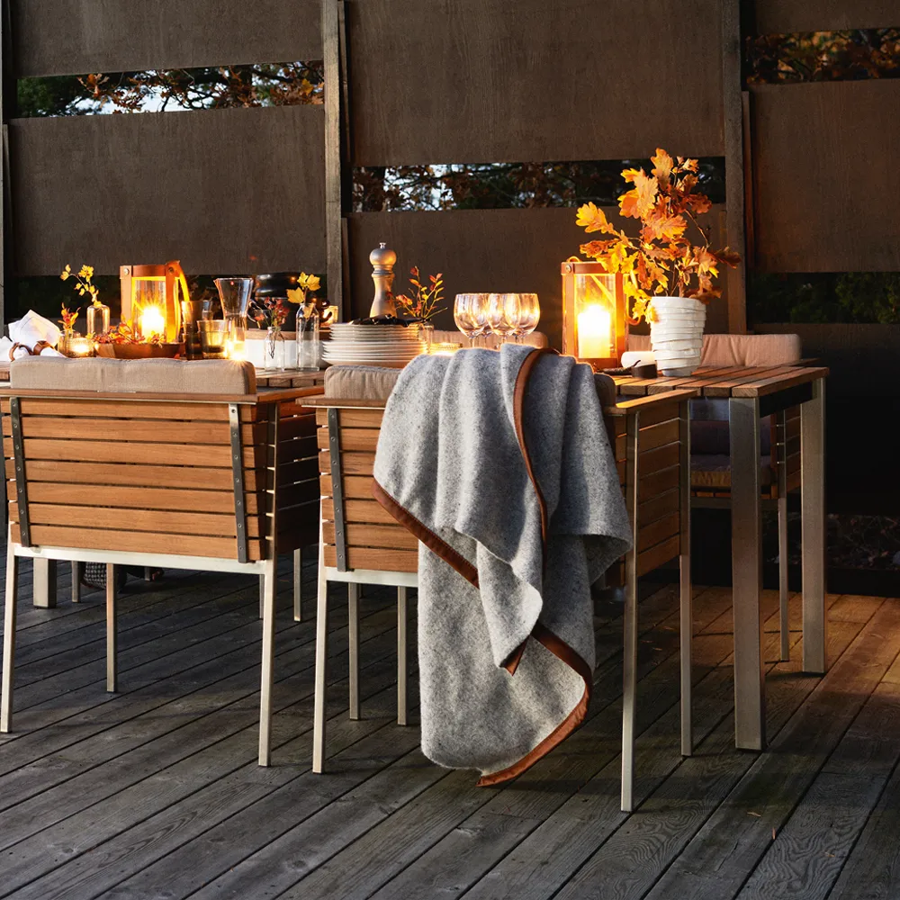 Häringe dining table, Teak, small, black steel frame Skargaarden