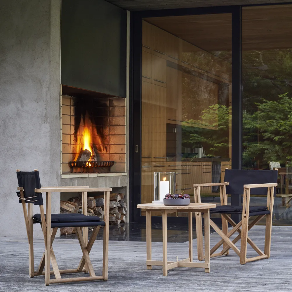 Kryss Dining armchair, Sunbrella Ashe light grey, teak Skargaarden