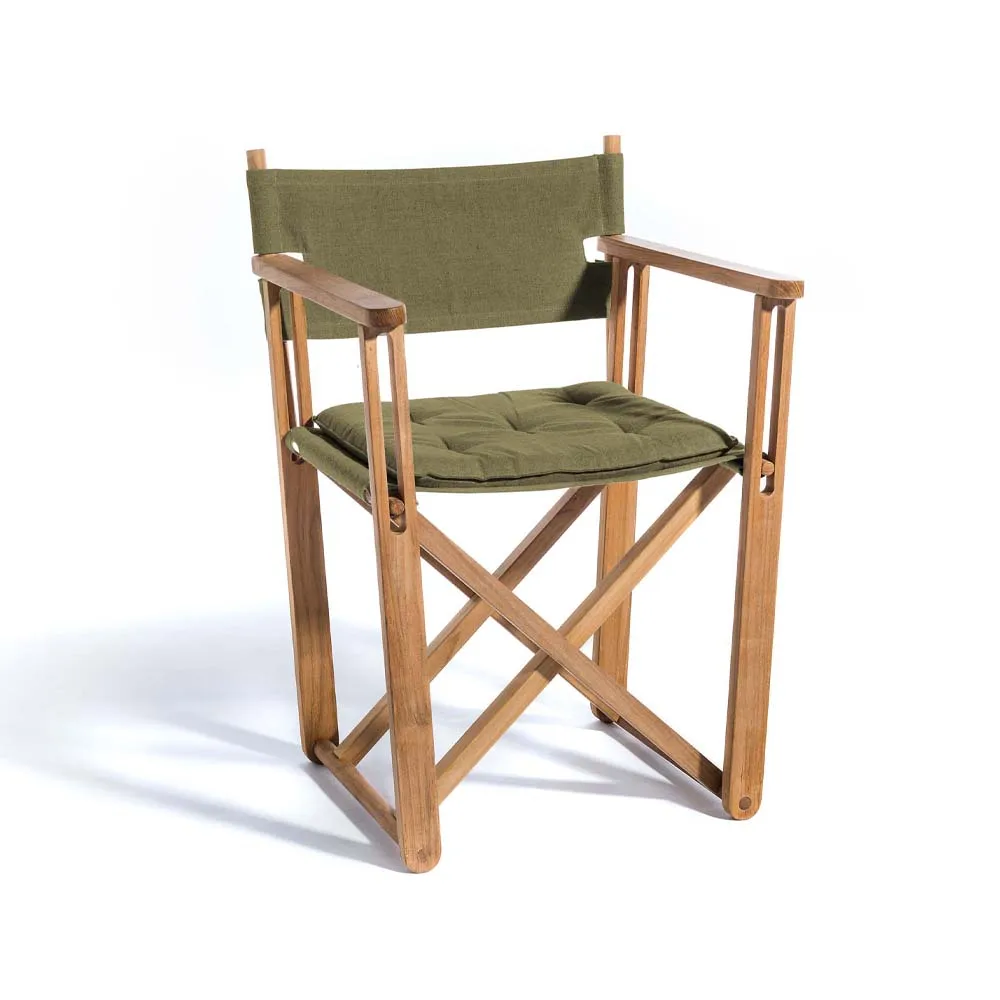 Kryss Dining armchair, Sunbrella Heritage Leaf green, teak Skargaarden