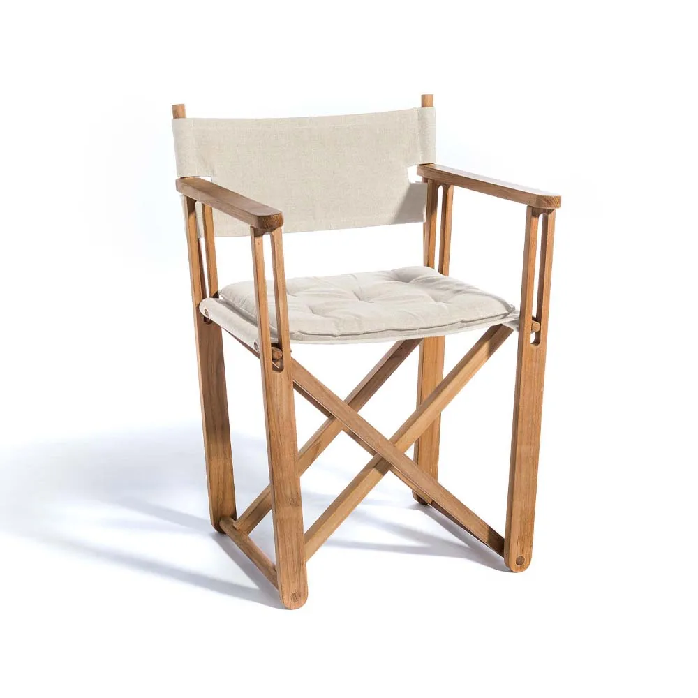 Kryss Dining armchair, Sunbrella Heritage Papyrus beige, teak Skargaarden
