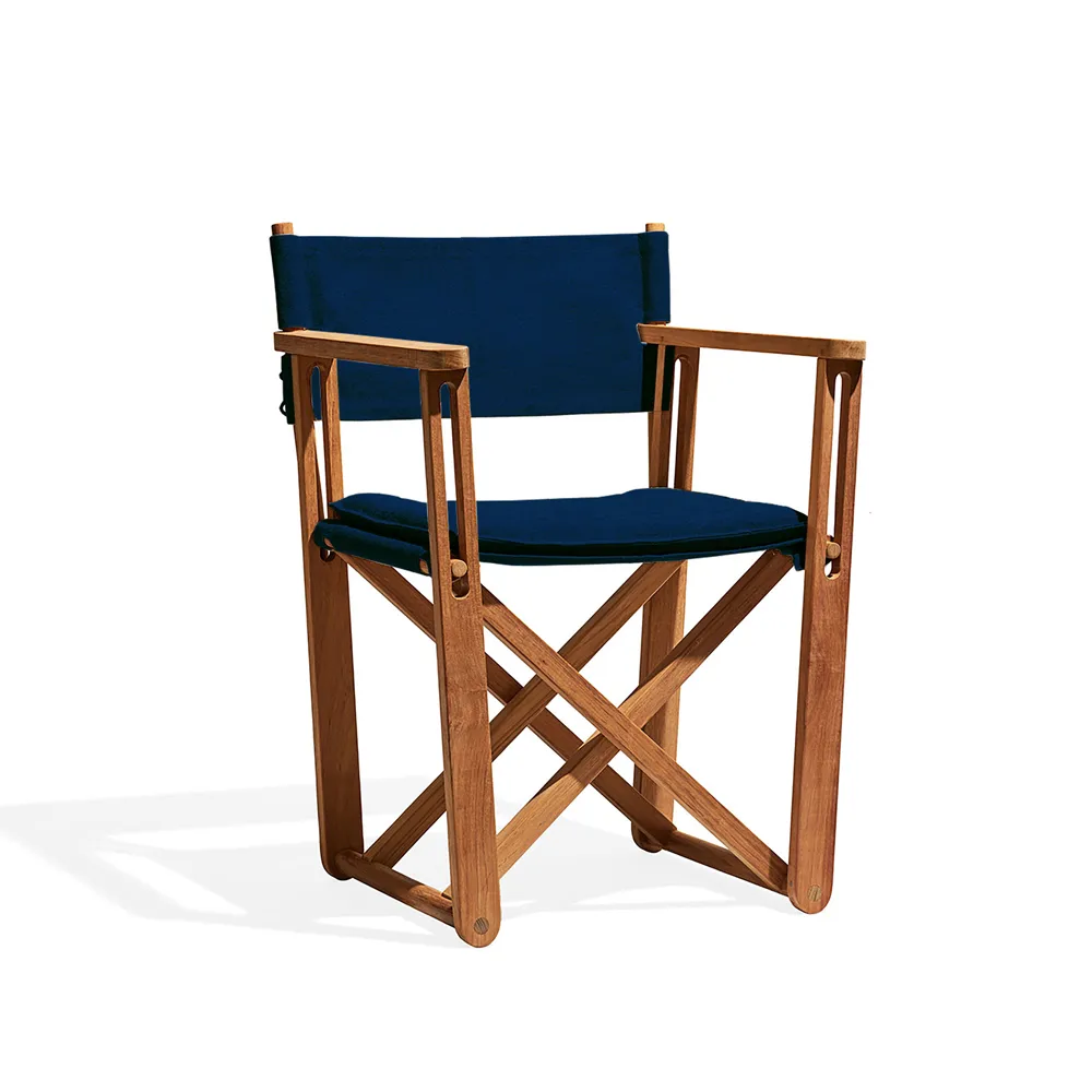 Kryss Lounge armchair, Agora Nautic navy blue, teak Skargaarden