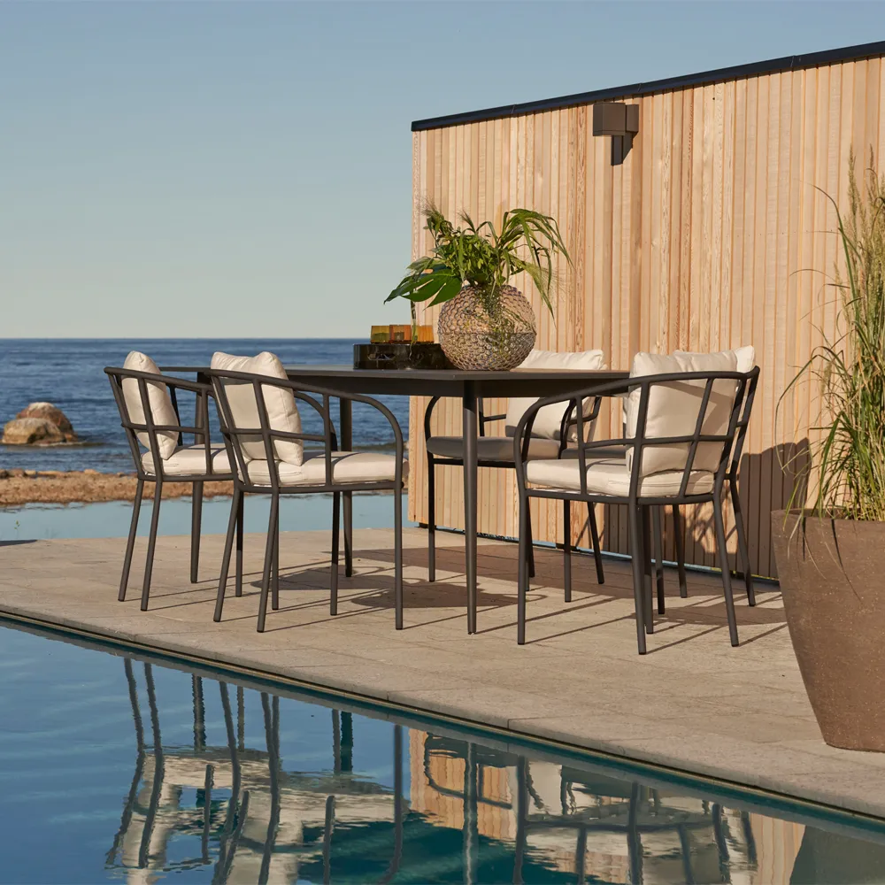 Saltö Dining armchair, Sunbrella silver grey-charcoal grey frame Skargaarden