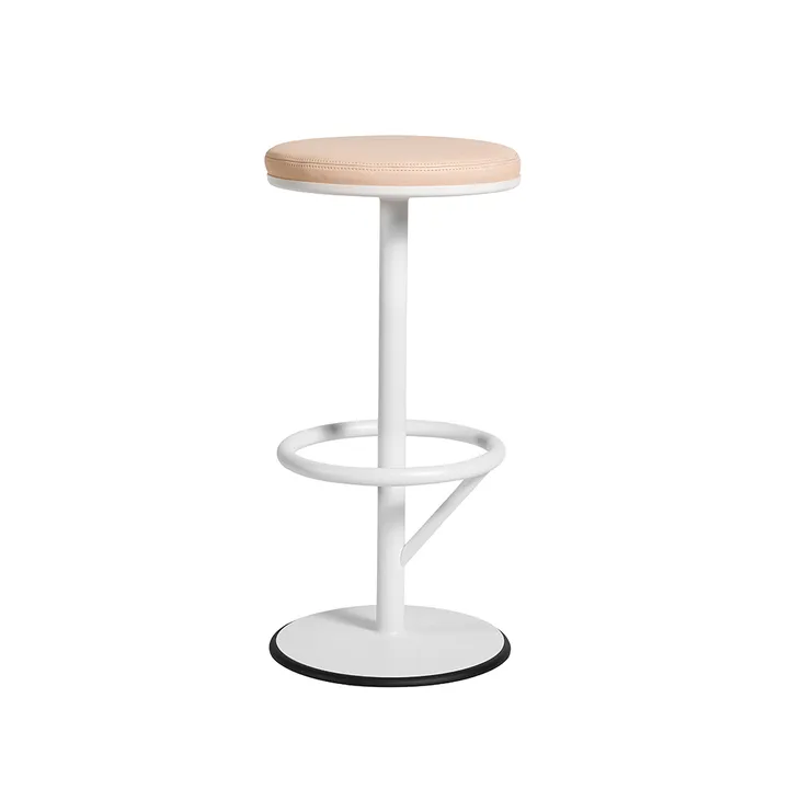 Orbit barstool low - White lacquer matte, light brown leather - SMD Design