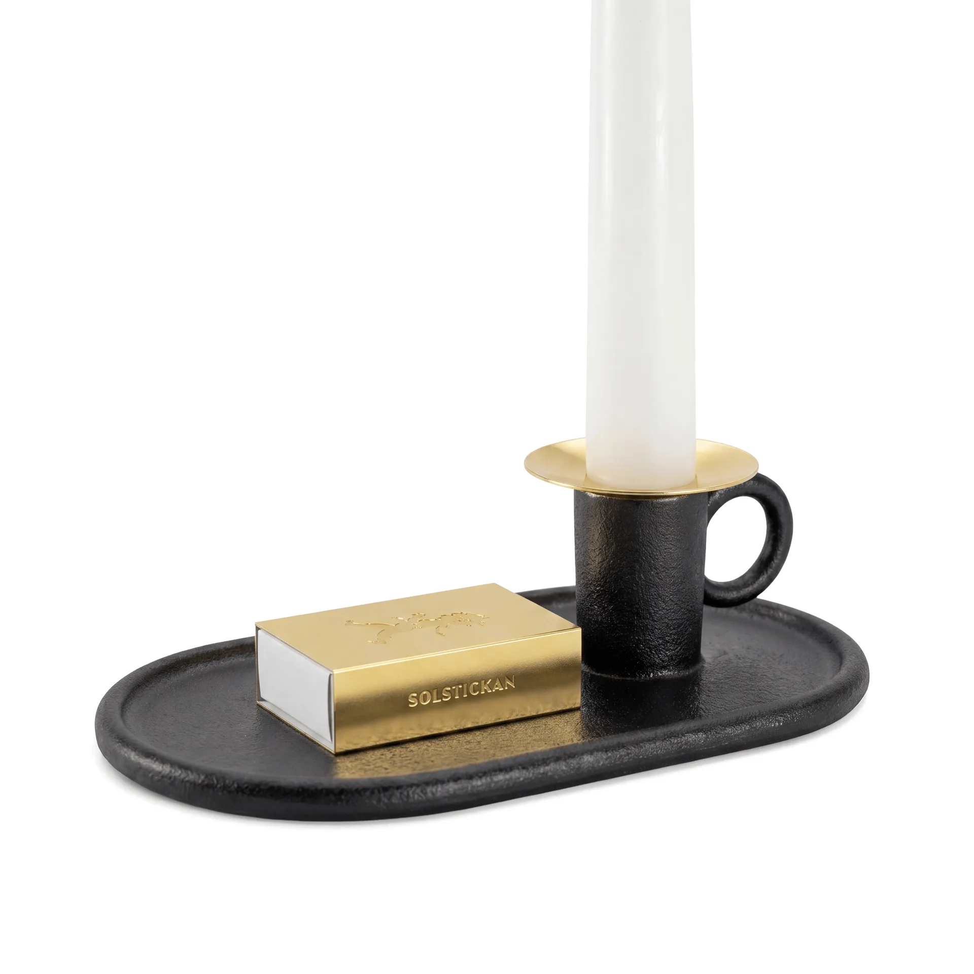 Chamber candlestick with matchbox holder, Black Solstickan Design