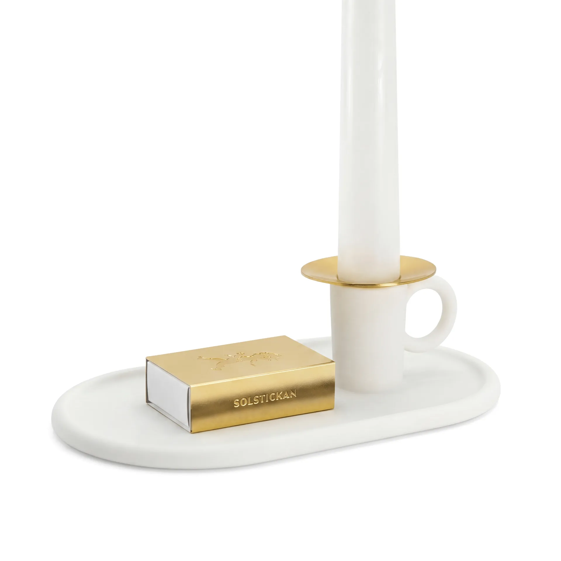 Chamber candlestick with matchbox holder, White Solstickan Design