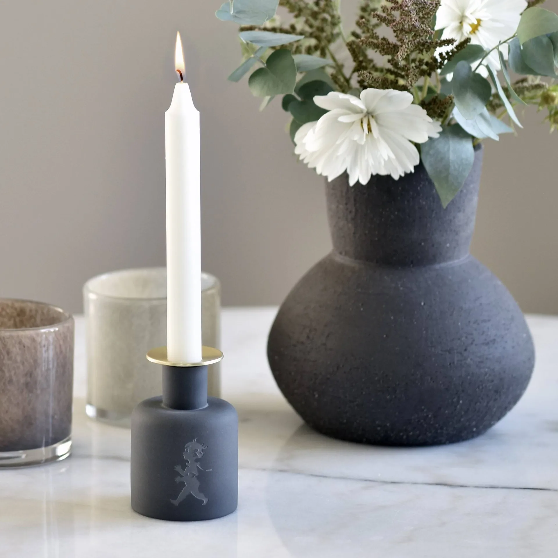 Solstickan ceramic candle holder, Dark grey-anthracite Solstickan Design
