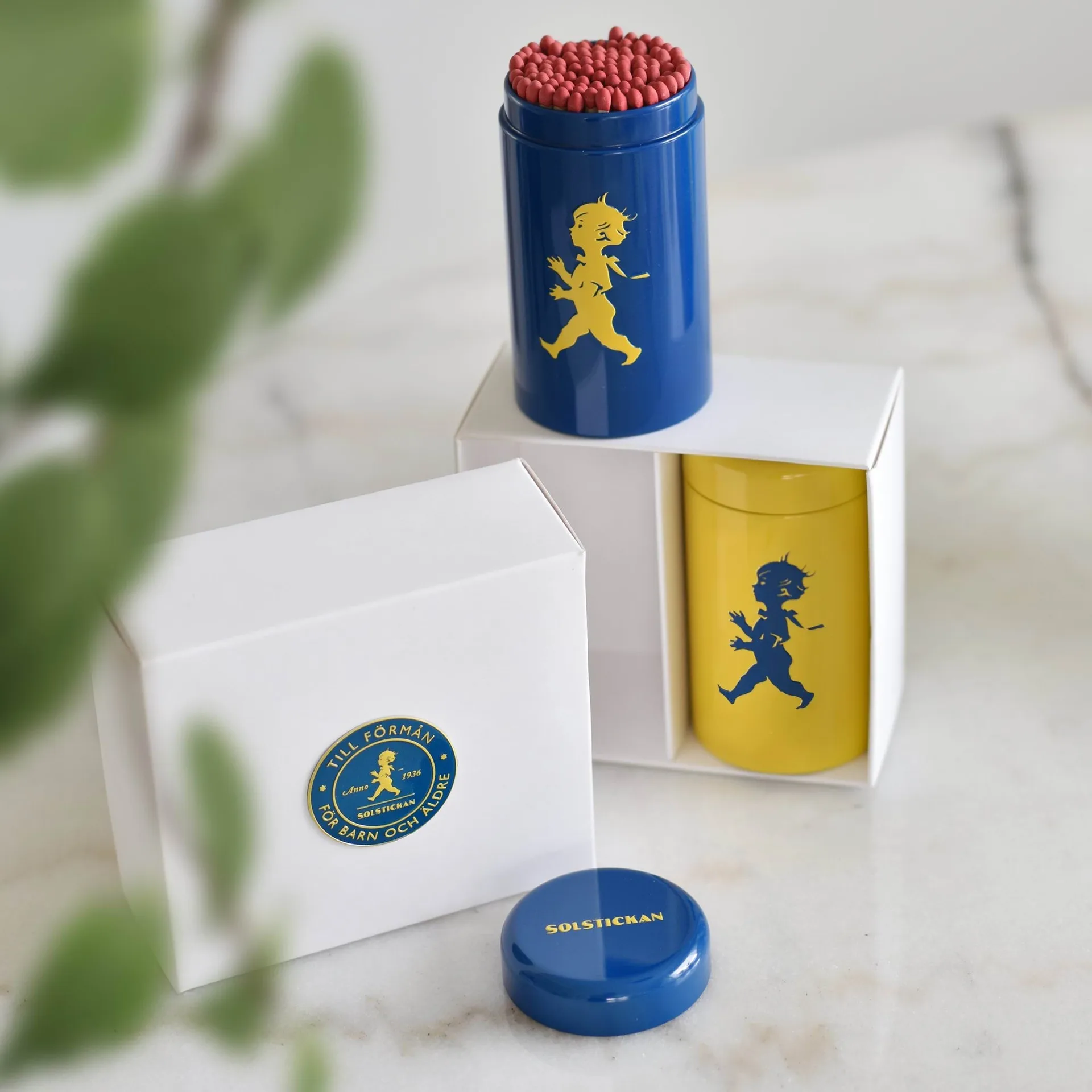 Solstickan match tube 2-pack gift box, Yellow, blue Solstickan Design