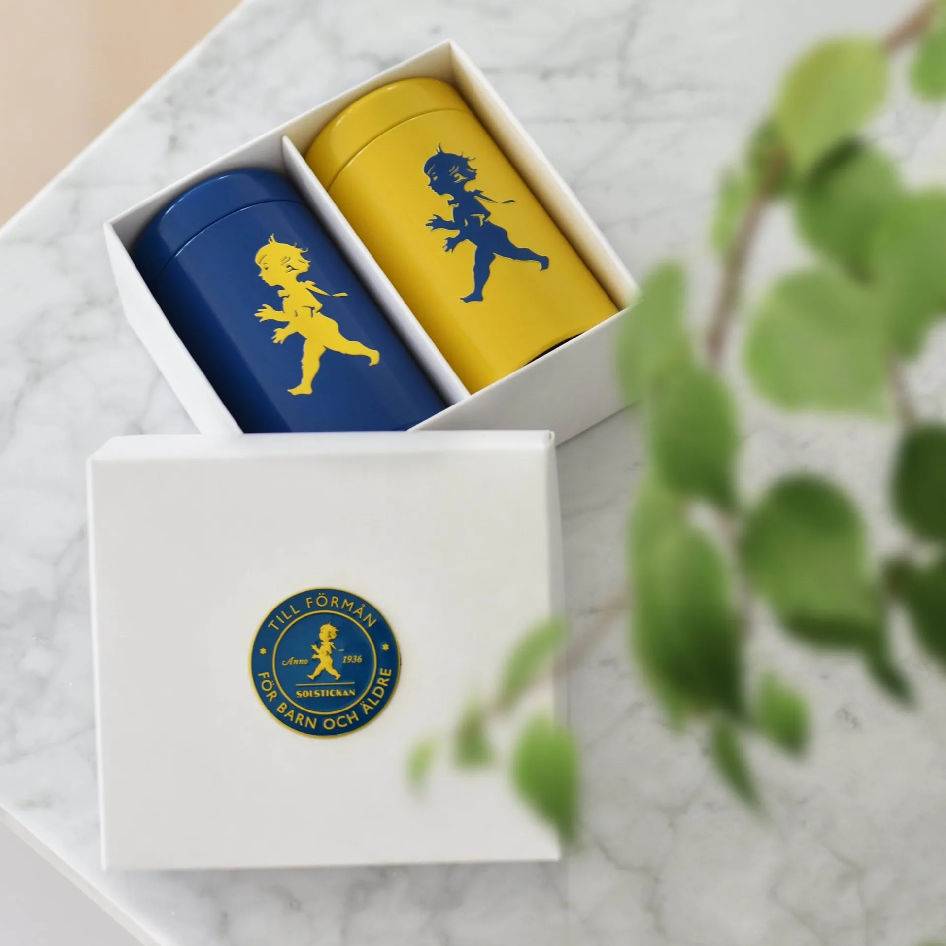 Solstickan match tube 2-pack gift box, Yellow, blue Solstickan Design