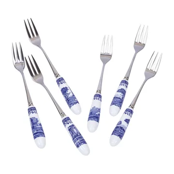 Blue Italian dessert fork 6-pack - Ceramic-stainless steel - Spode