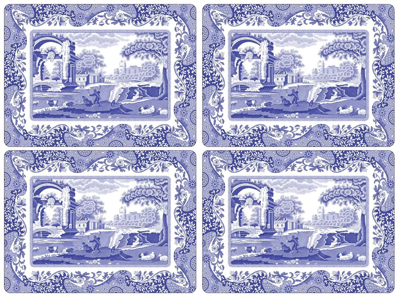 Blue Italian placemats 4-pack, Blue-white Spode