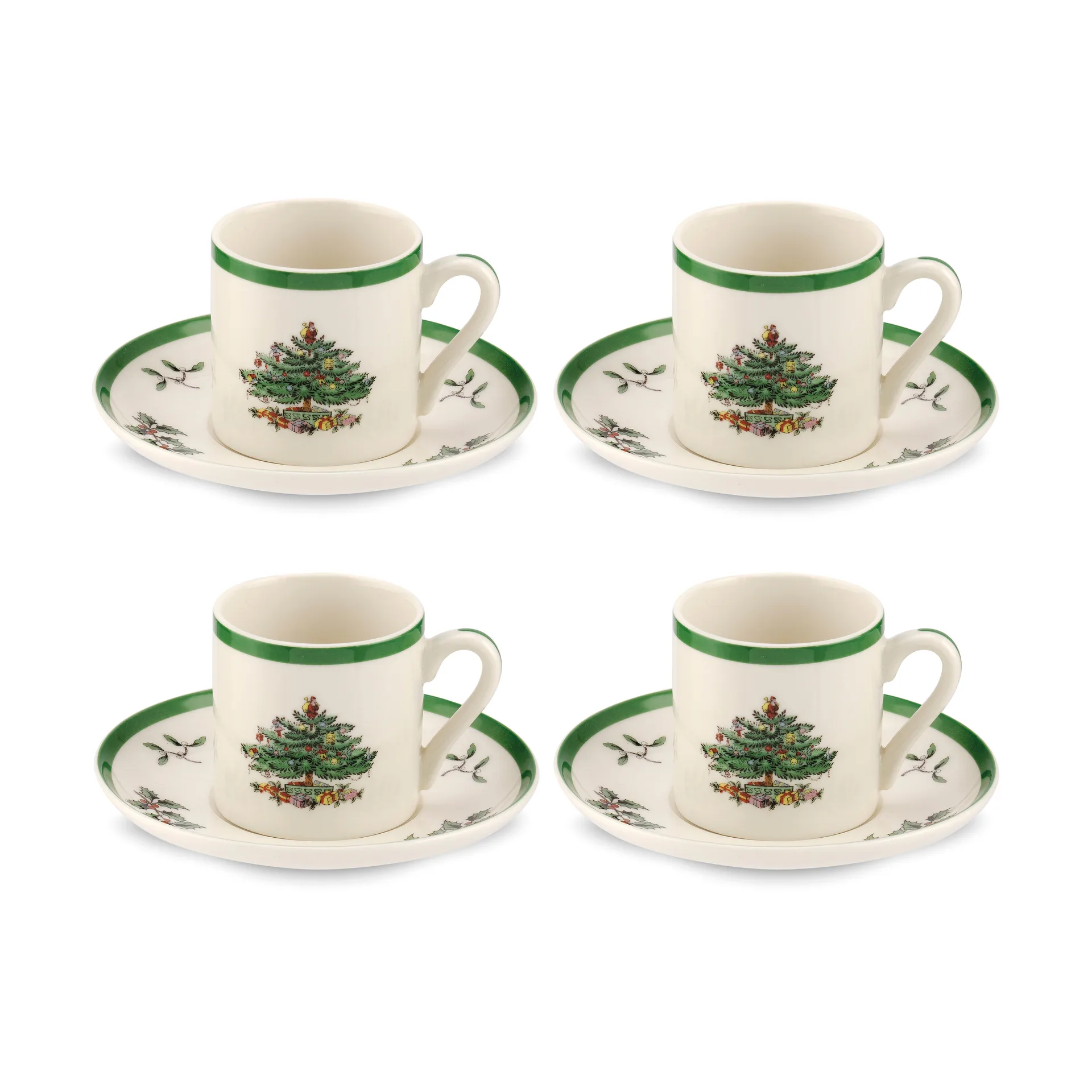 Christmas Tree espresso cup and saucer 9 cl 4-pack, White-green-red Spode