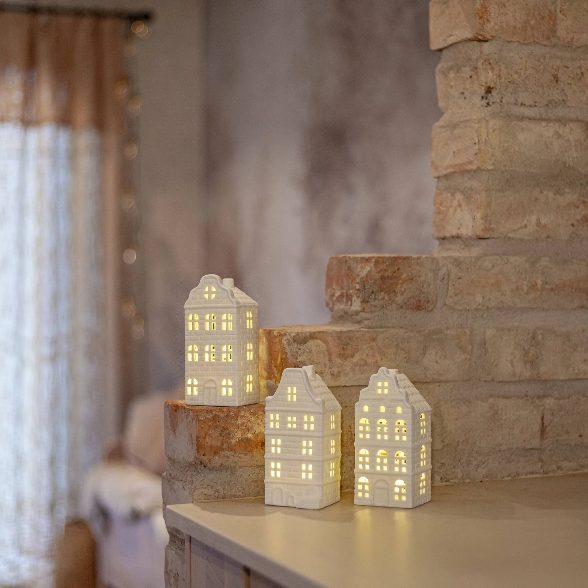 Indoor winter décor, White house, 3-piece set Star Trading