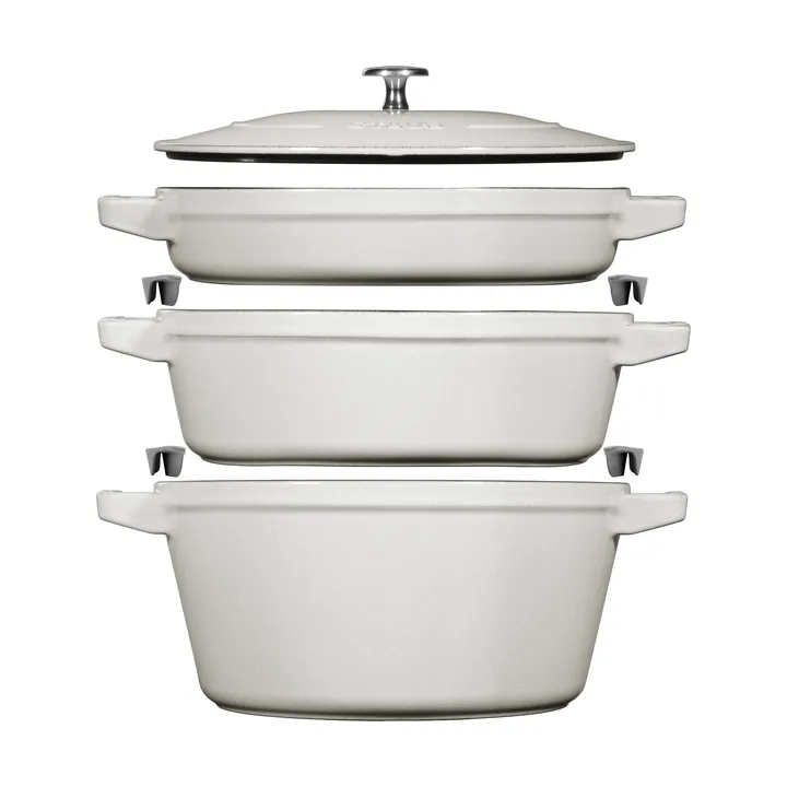 Staub Pot & saucepan set stackable 5 pieces - White truffle - STAUB
