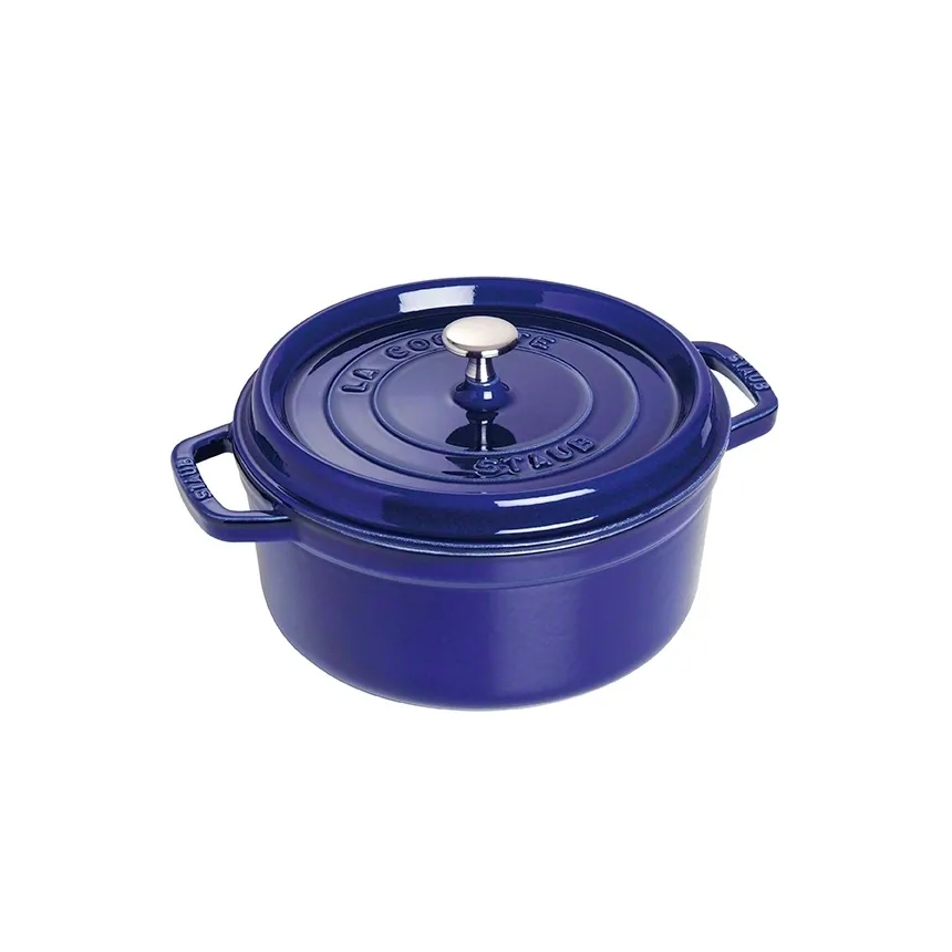 Staub round casserole dish. Three layers of enamel 3.8 l, Dark blue STAUB