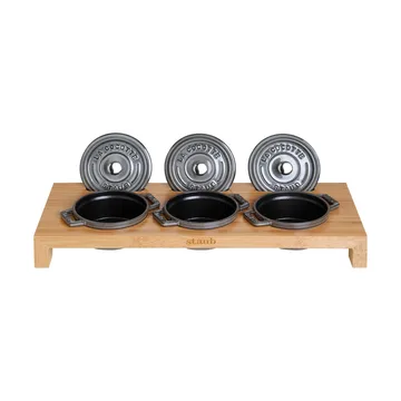 Staub serving holder for 3 mini pots - Bamboo - STAUB