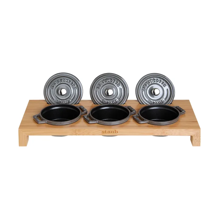 Staub serving holder for 3 mini pots - Bamboo - STAUB
