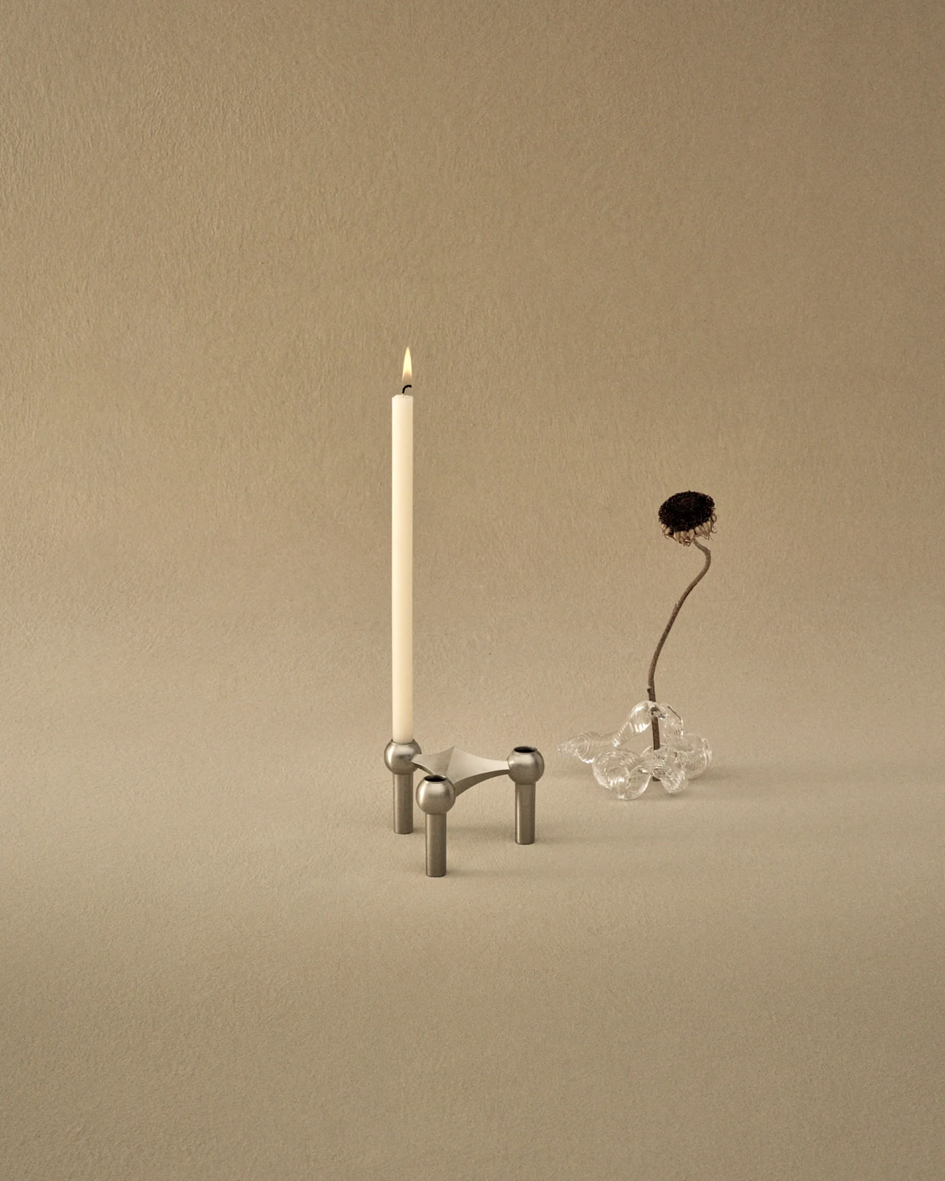 Nagel candle holder, Brushed chrome STOFF Nagel