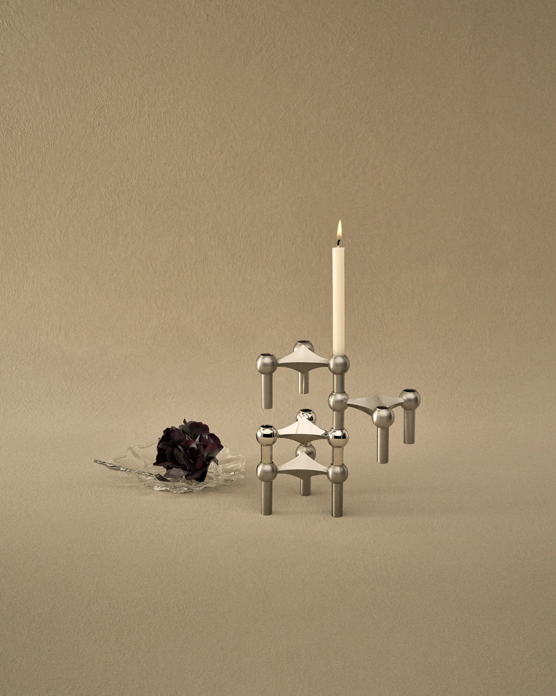STOFF Nagel candle sticks 3-pack, Brushed chrome STOFF Nagel