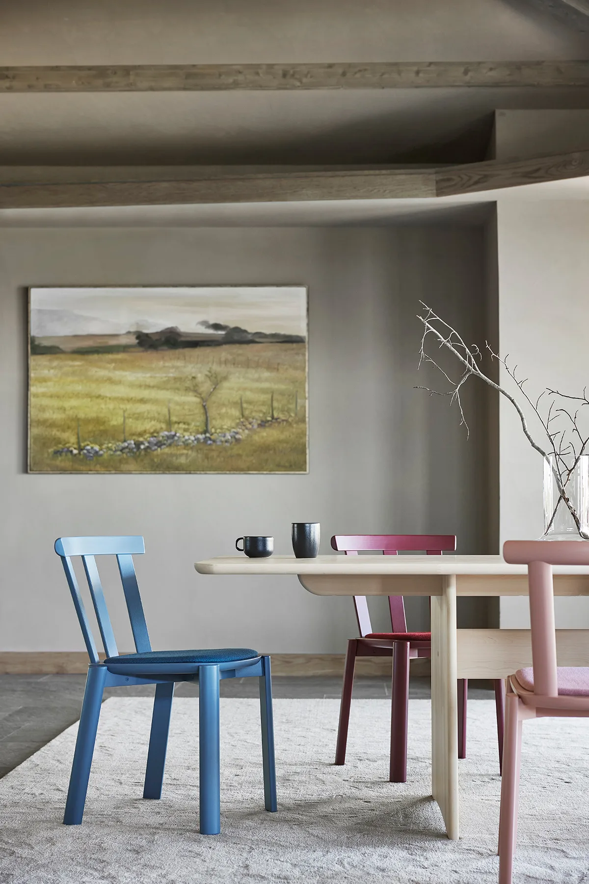 Alt chair upholstered seat birch, Hallingdal 65-754 blue-Baltic Blue 28 Stolab