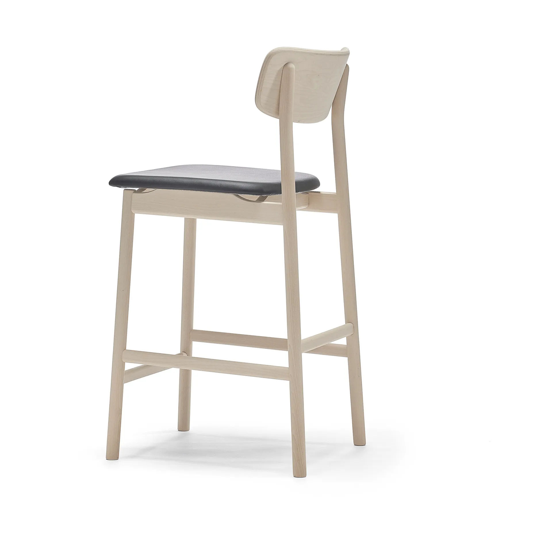 Prima Vista bar stool, Leather Elmosoft black-lightt matt lacquered birch stand, 65 cm Stolab