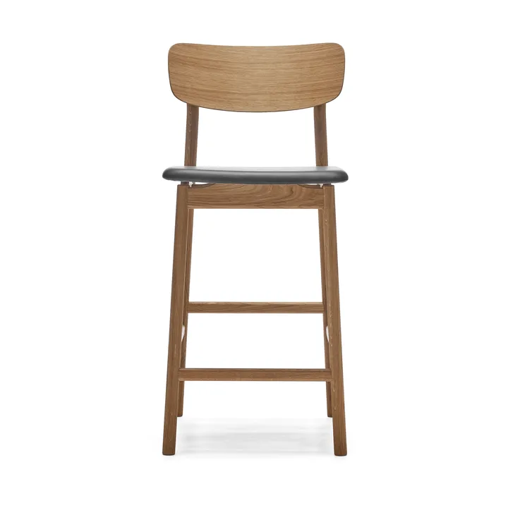 Prima Vista bar stool - Leather Elmosoft black. natural oil oak stand, 65 cm - Stolab