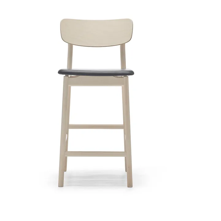 Prima Vista bar stool - Leather Elmosoft black. white oiled birch stand, 65 cm - Stolab