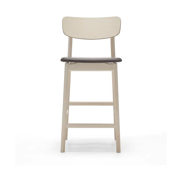 Prima Vista bar stool - Leather Elmosoft darkbrown-lightt matt lacquered birch stand, 65 cm - Stolab