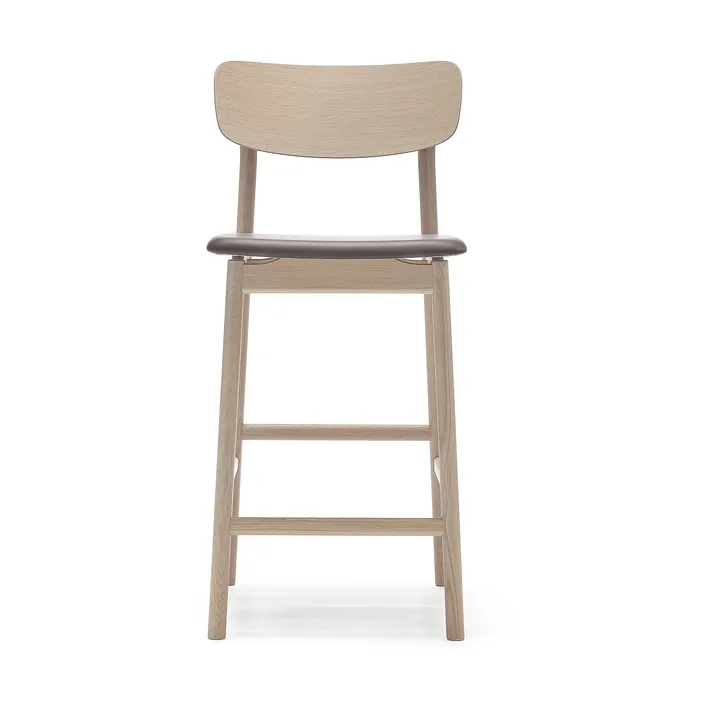 Prima Vista bar stool - Leather Elmosoft darkbrown. white oil oak stand - Stolab