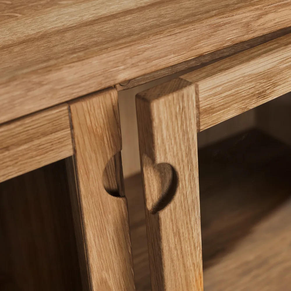 Prio cabinet low, Birch white oiled. wooden door Stolab