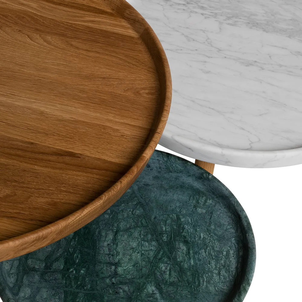 Tureen nesting table, Marble white. ø52cm. natural oiled oak legs Stolab