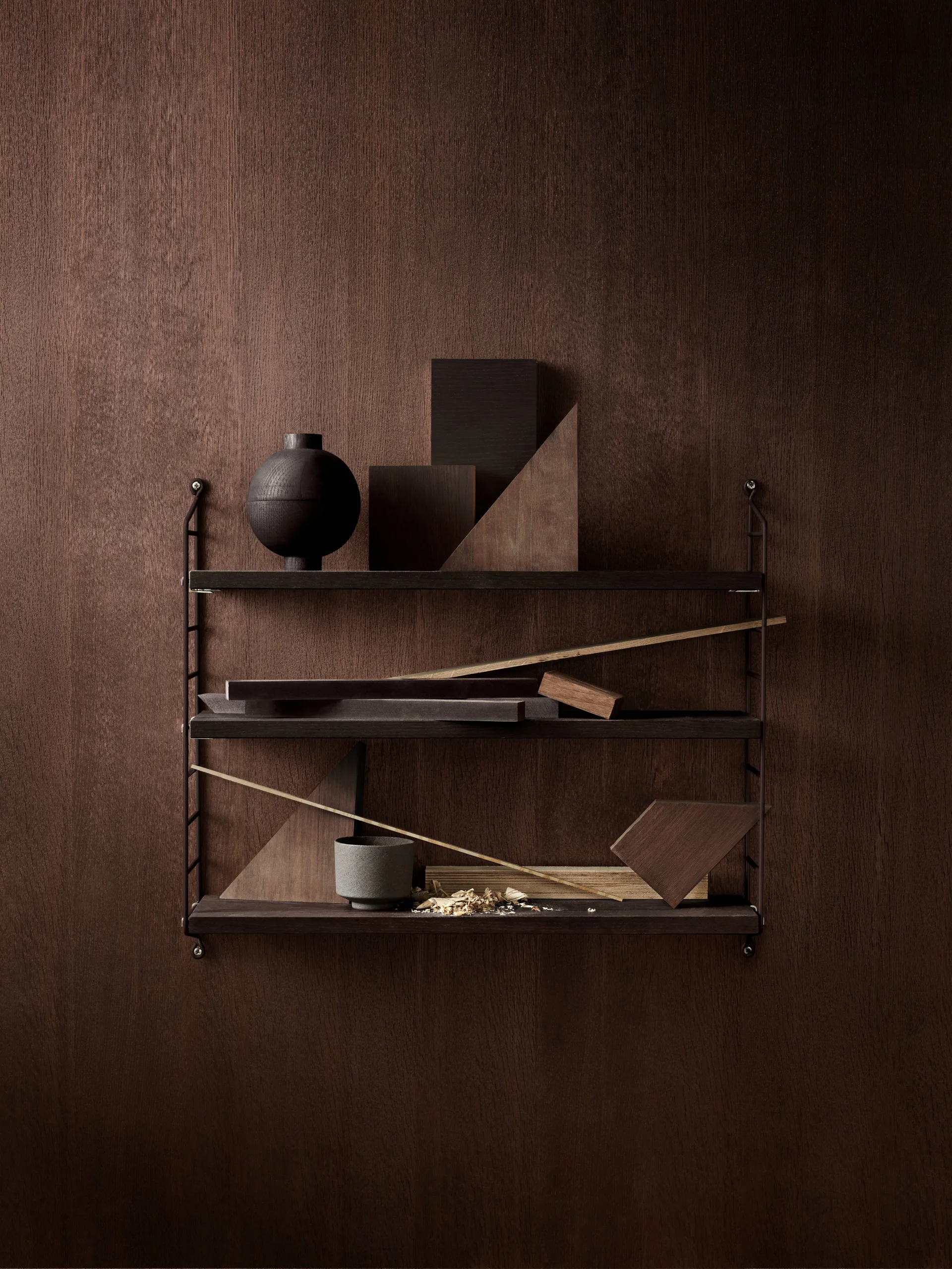 String Pocket wall shelf, Dark oak-dark brown String