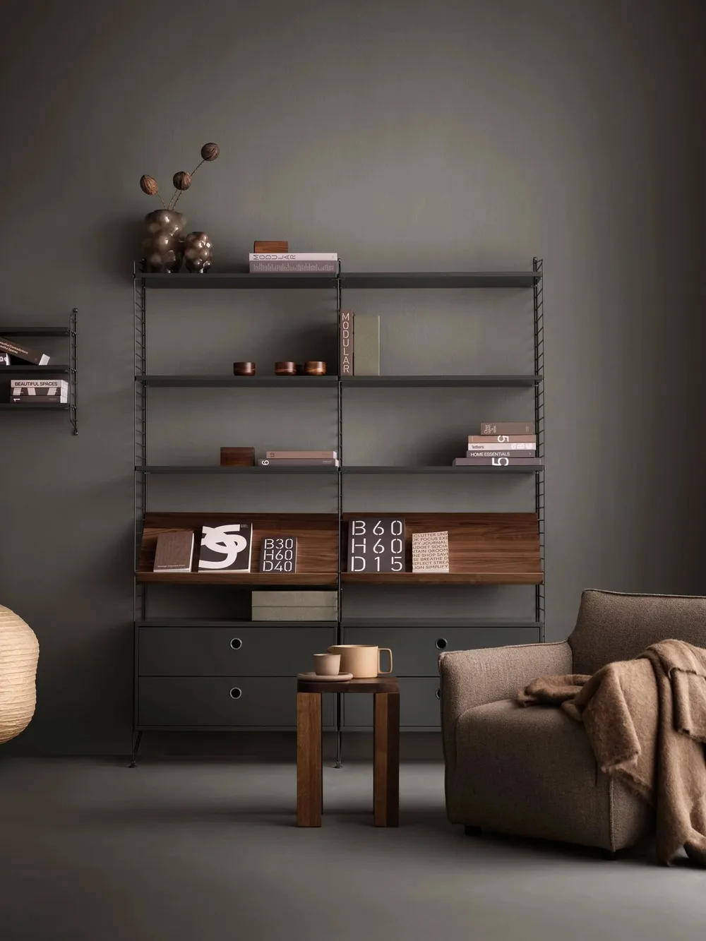 String wall panels, Dark grey, 50x20 cm, 2-pack String