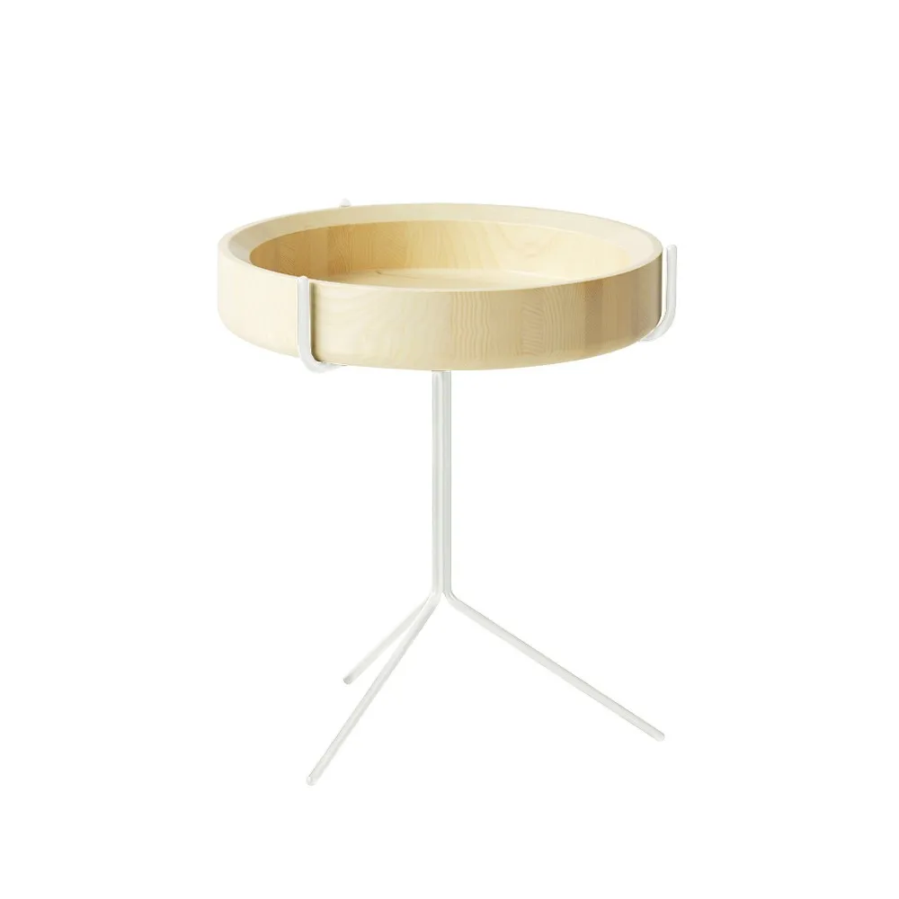 Drum table, Natural lacquer-h.46cm-white stand Swedese