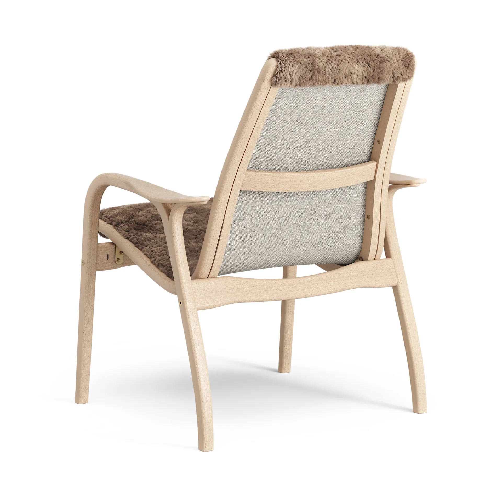 Laminett arm chair laquered beech/sheep skin, Sahara (nougat brown) Swedese