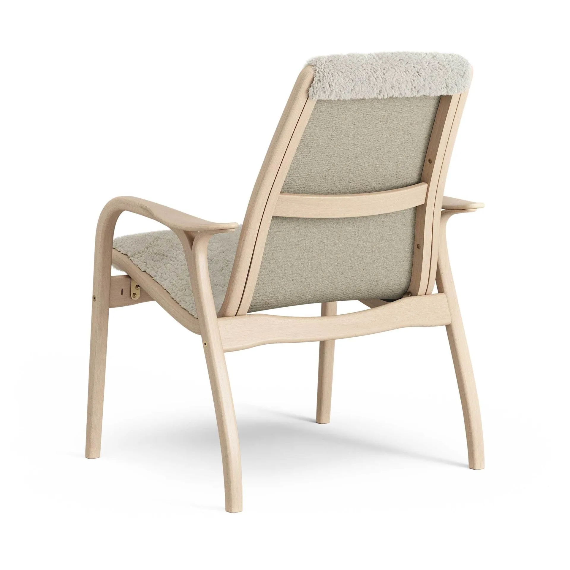 Laminett armchair, Sheepskin Moonlight-lacquered beech Swedese