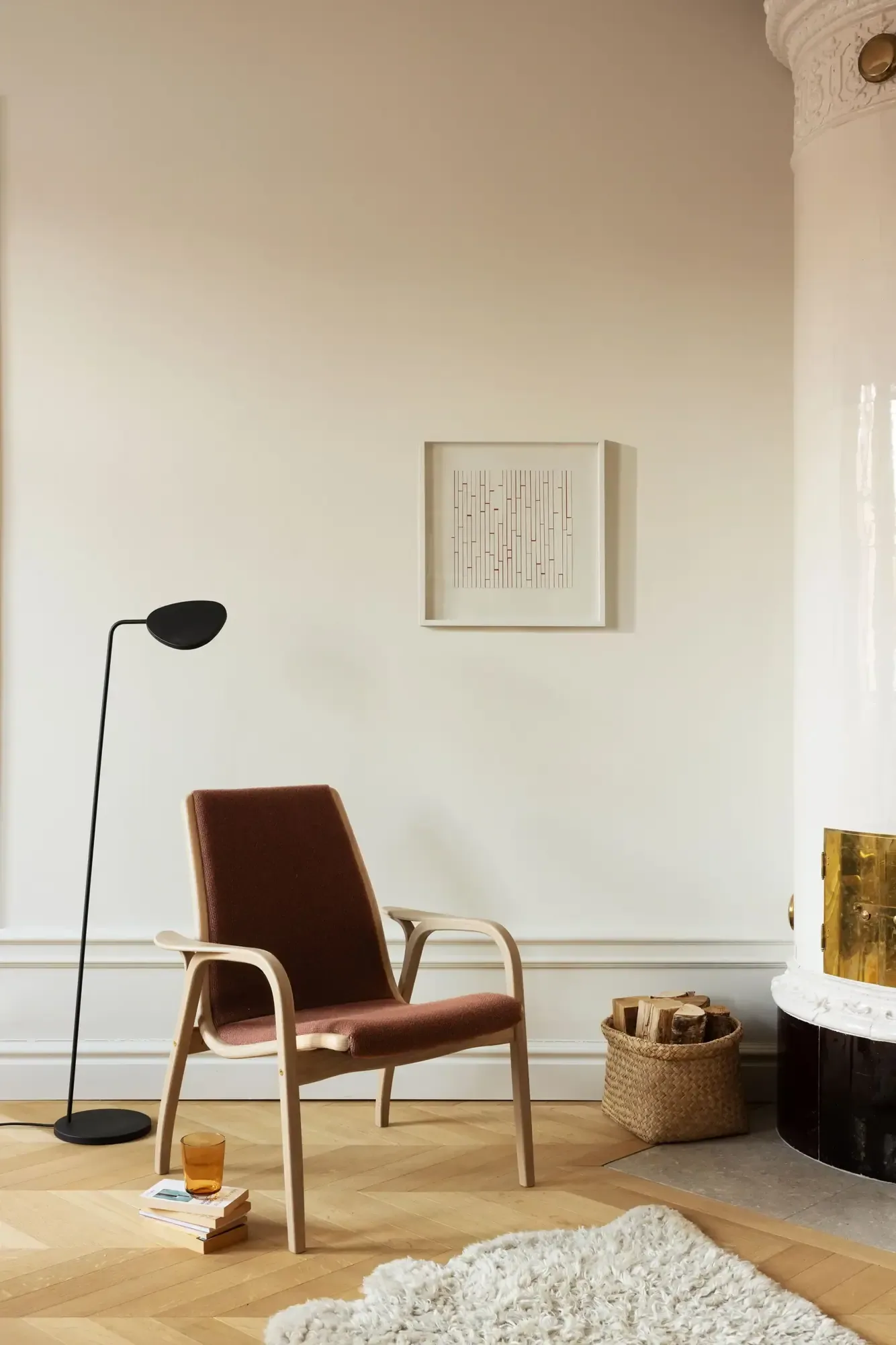 Laminett armchair, Sheepskin Sahara-white pigmented oak Swedese