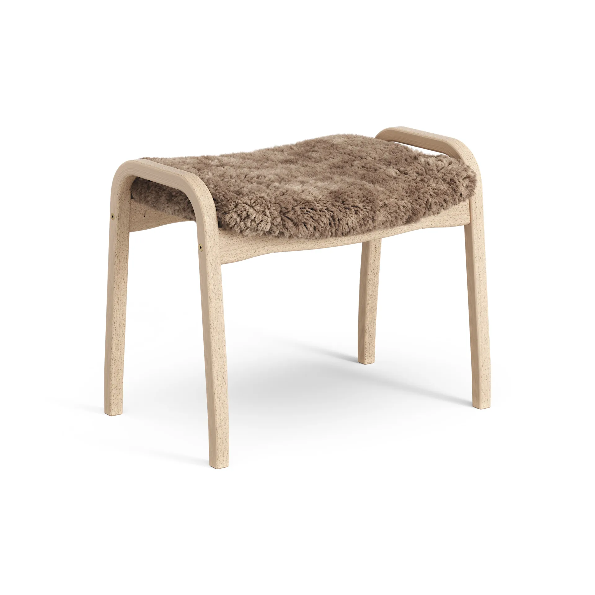Lamini children's foot stool laquered beech/sheep skin, Sahara (nougat brown) Swedese