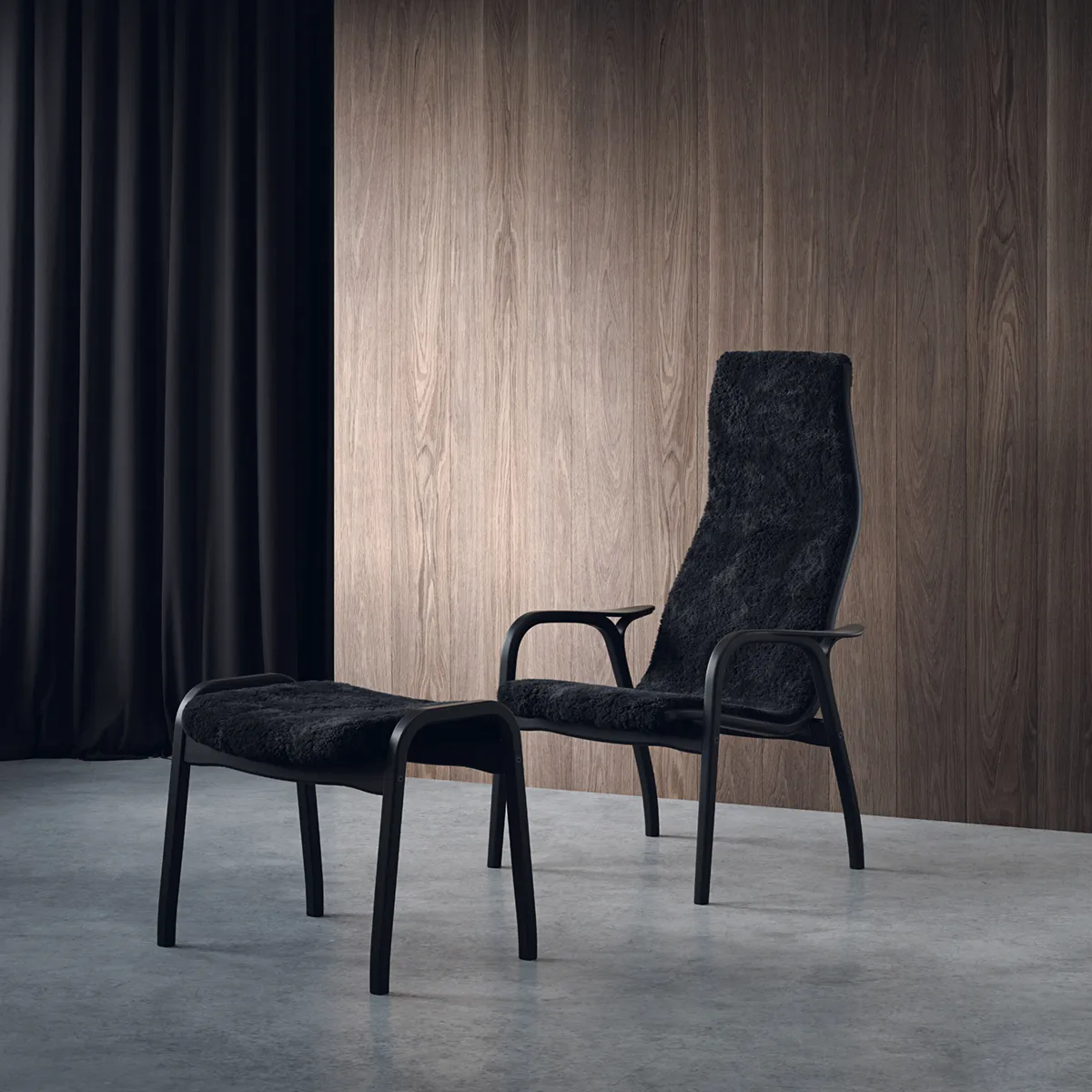 Lamino armchair and footstool Black Edition, Black Swedese